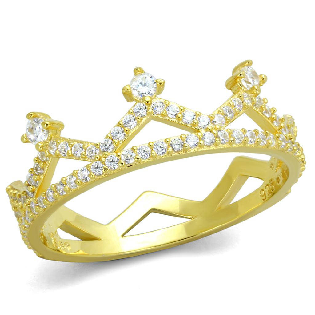 TS404 - Gold 925 Sterling Silver Ring with AAA Grade CZ in Clear-4
