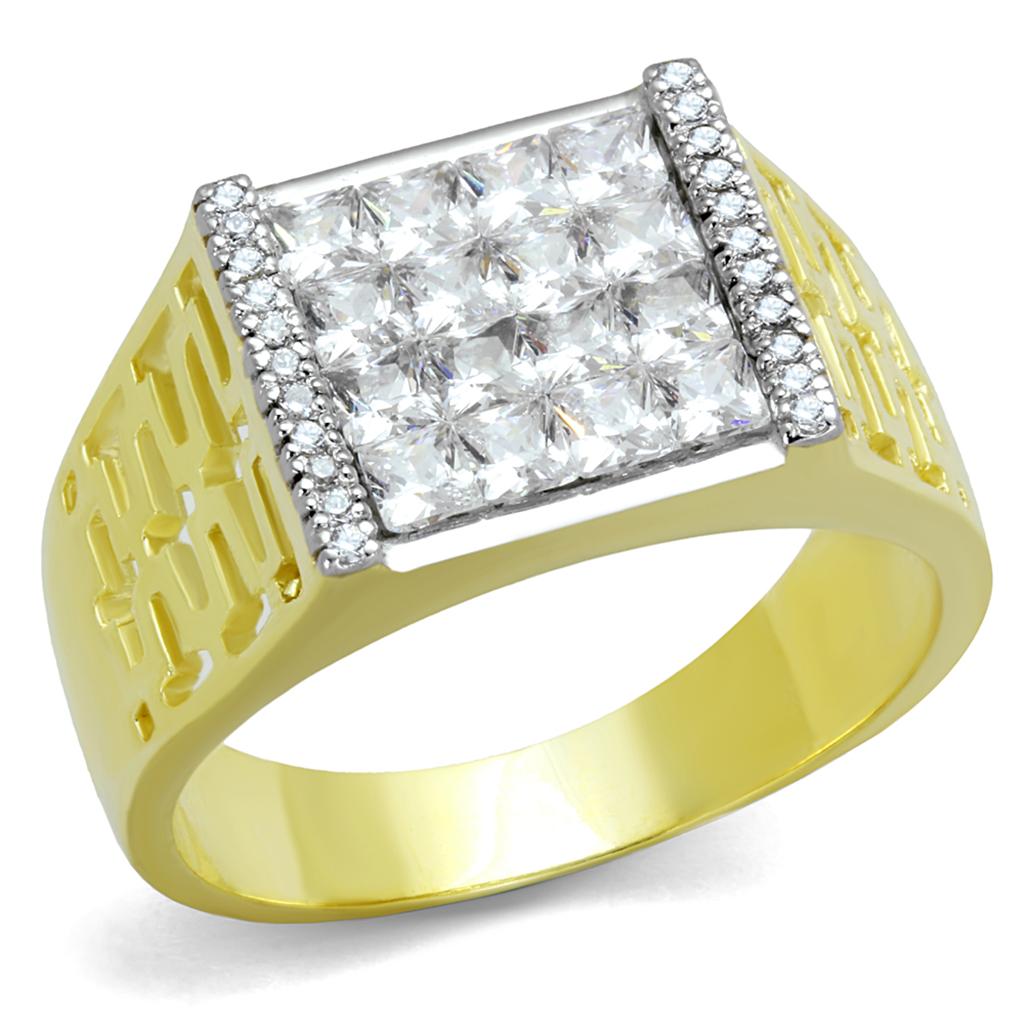 TS412 - Gold+Rhodium 925 Sterling Silver Ring with AAA Grade CZ in Clear-4