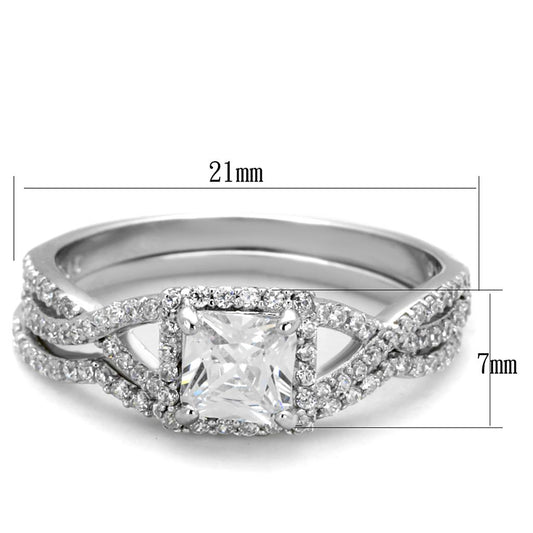 TS420 - Rhodium 925 Sterling Silver Ring with AAA Grade CZ in Clear-1