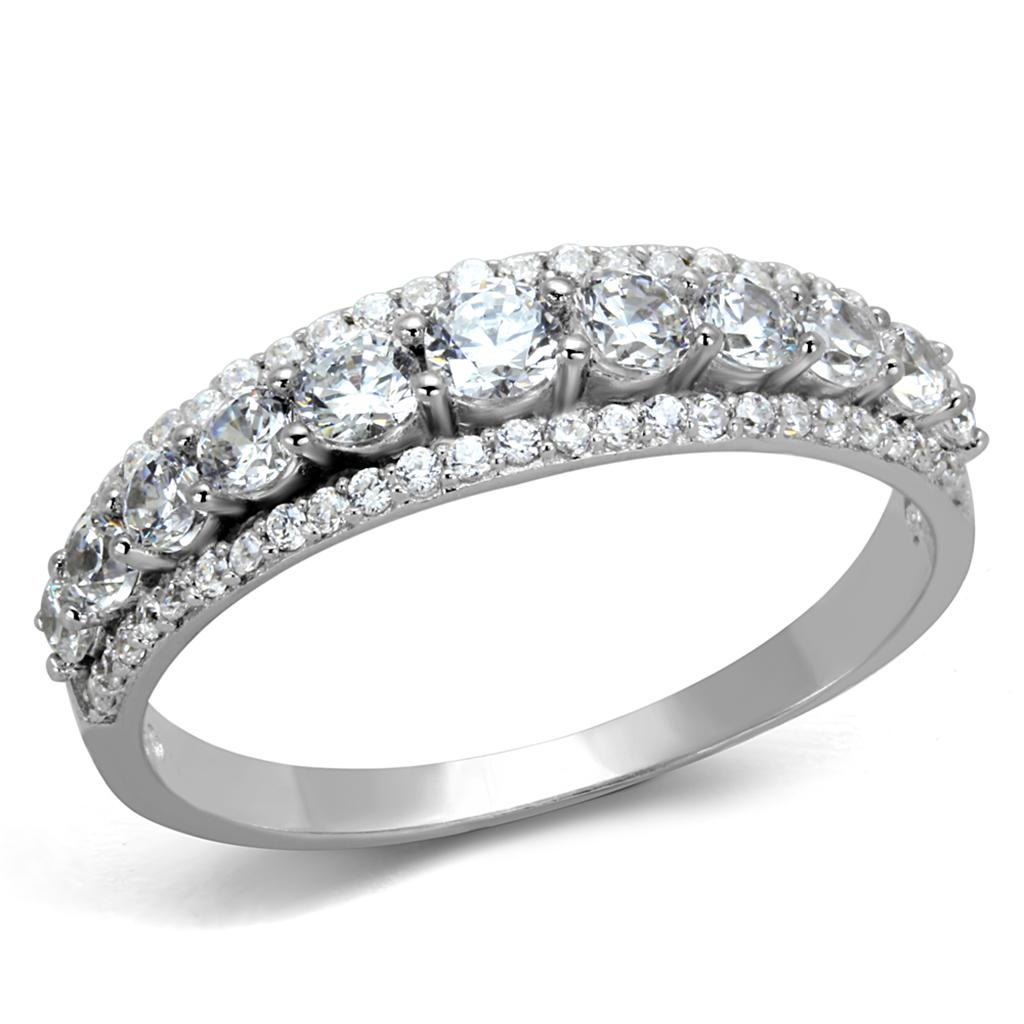 TS429 - Rhodium 925 Sterling Silver Ring with AAA Grade CZ in Clear-4