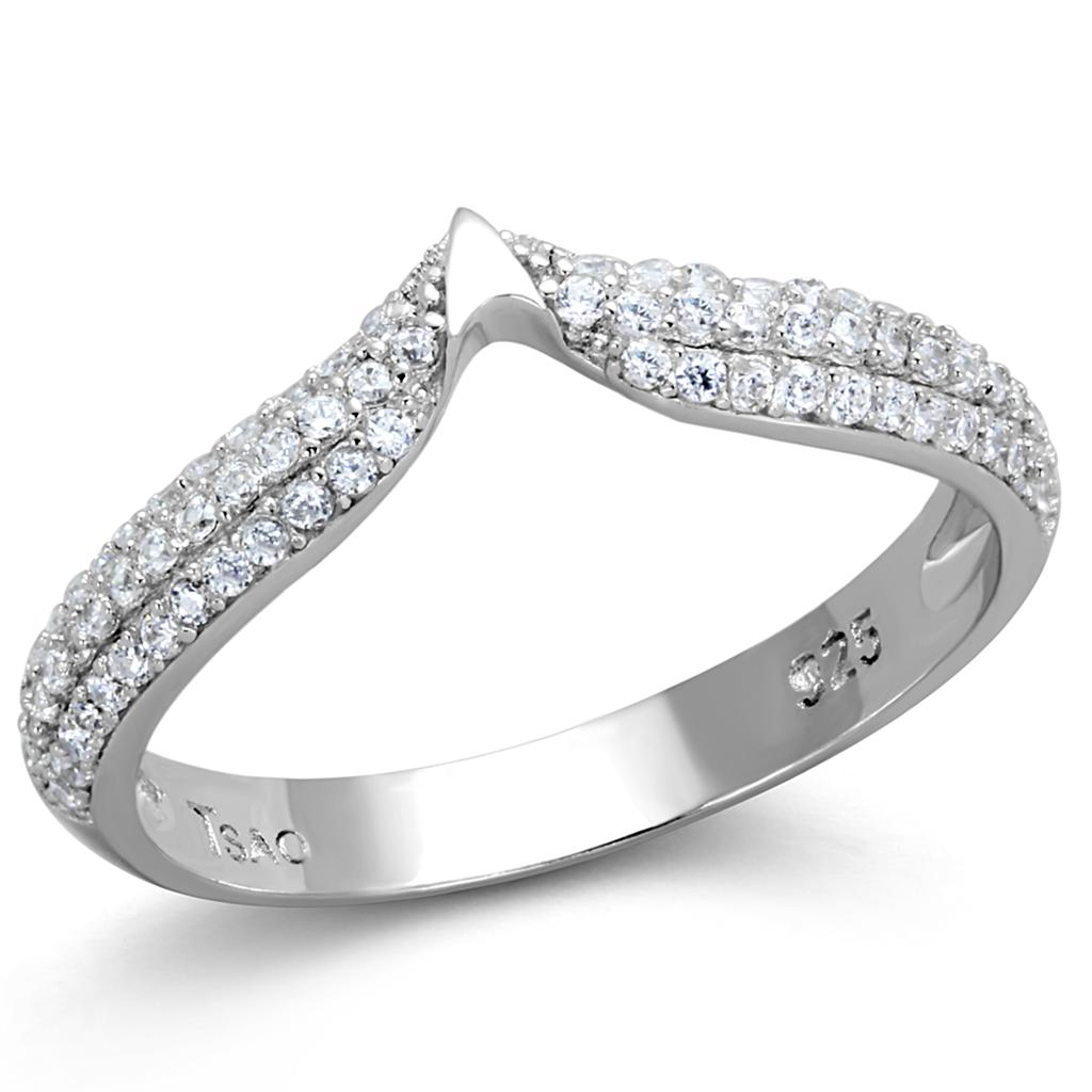 TS433 - Rhodium 925 Sterling Silver Ring with AAA Grade CZ in Clear-4