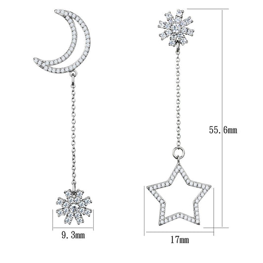 TS437 - Rhodium 925 Sterling Silver Earrings with AAA Grade CZ in Clear-1