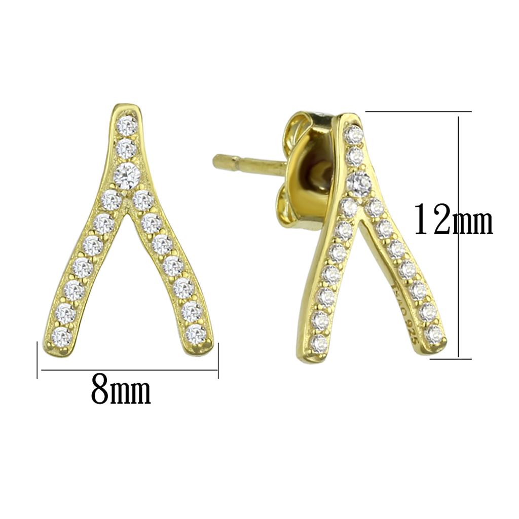 TS443 - Gold 925 Sterling Silver Earrings with AAA Grade CZ in Clear-1