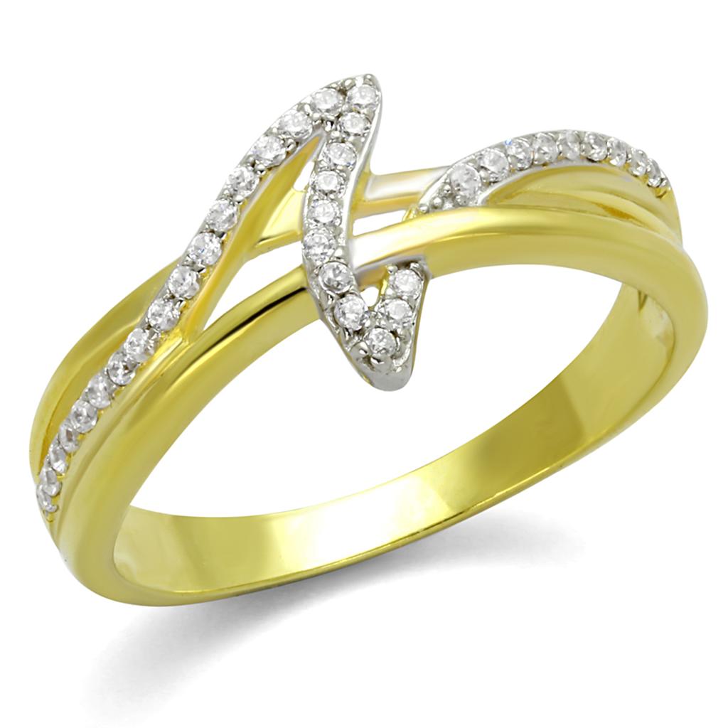 TS461 - Gold+Rhodium 925 Sterling Silver Ring with AAA Grade CZ in Clear-4