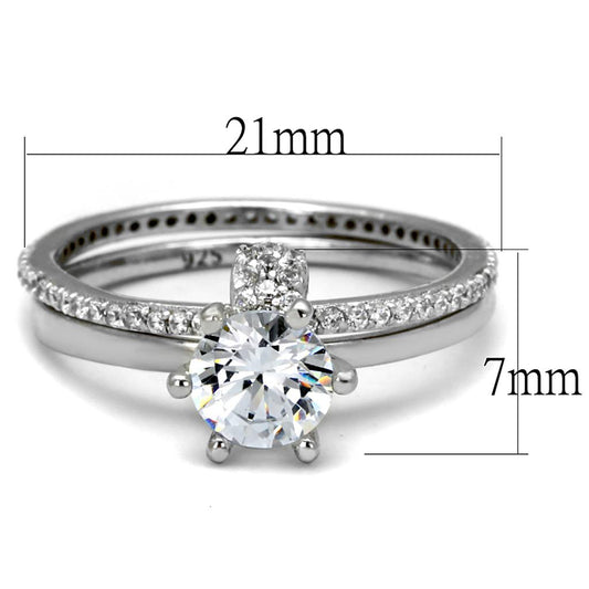 TS464 - Rhodium 925 Sterling Silver Ring with AAA Grade CZ in Clear-1