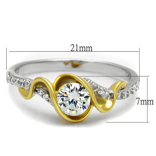 TS475 - Reverse Two-Tone 925 Sterling Silver Ring with AAA Grade CZ in Clear-1