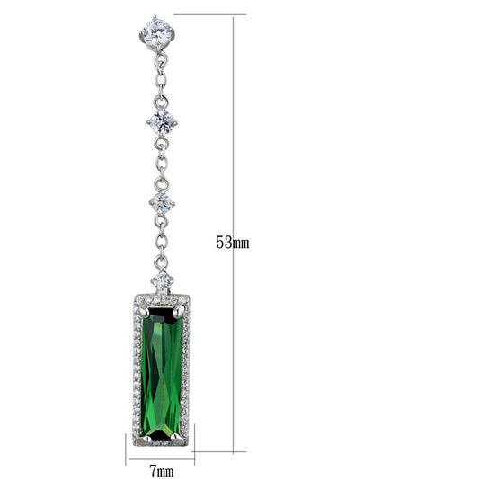TS478 - Rhodium 925 Sterling Silver Earrings with AAA Grade CZ in Emerald-1