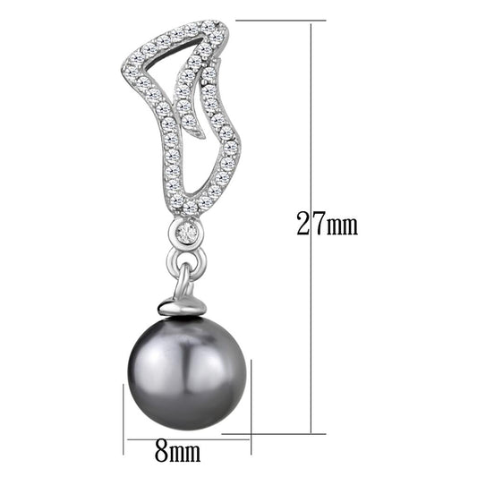 TS479 - Rhodium 925 Sterling Silver Earrings with Synthetic Pearl in Gray-1