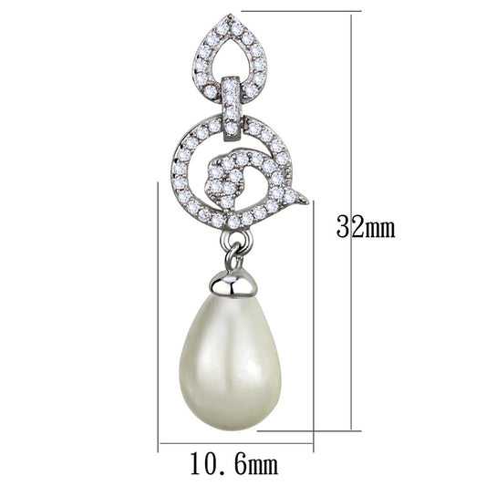 TS480 - Rhodium 925 Sterling Silver Earrings with Synthetic Pearl in Citrine Yellow-1