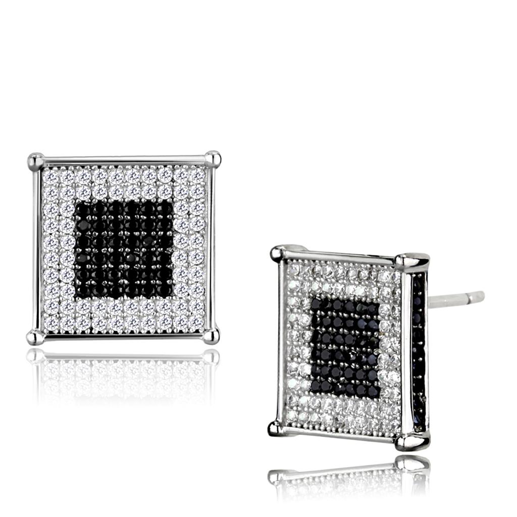 TS481 - Rhodium + Ruthenium 925 Sterling Silver Earrings with AAA Grade CZ in Black Diamond-2