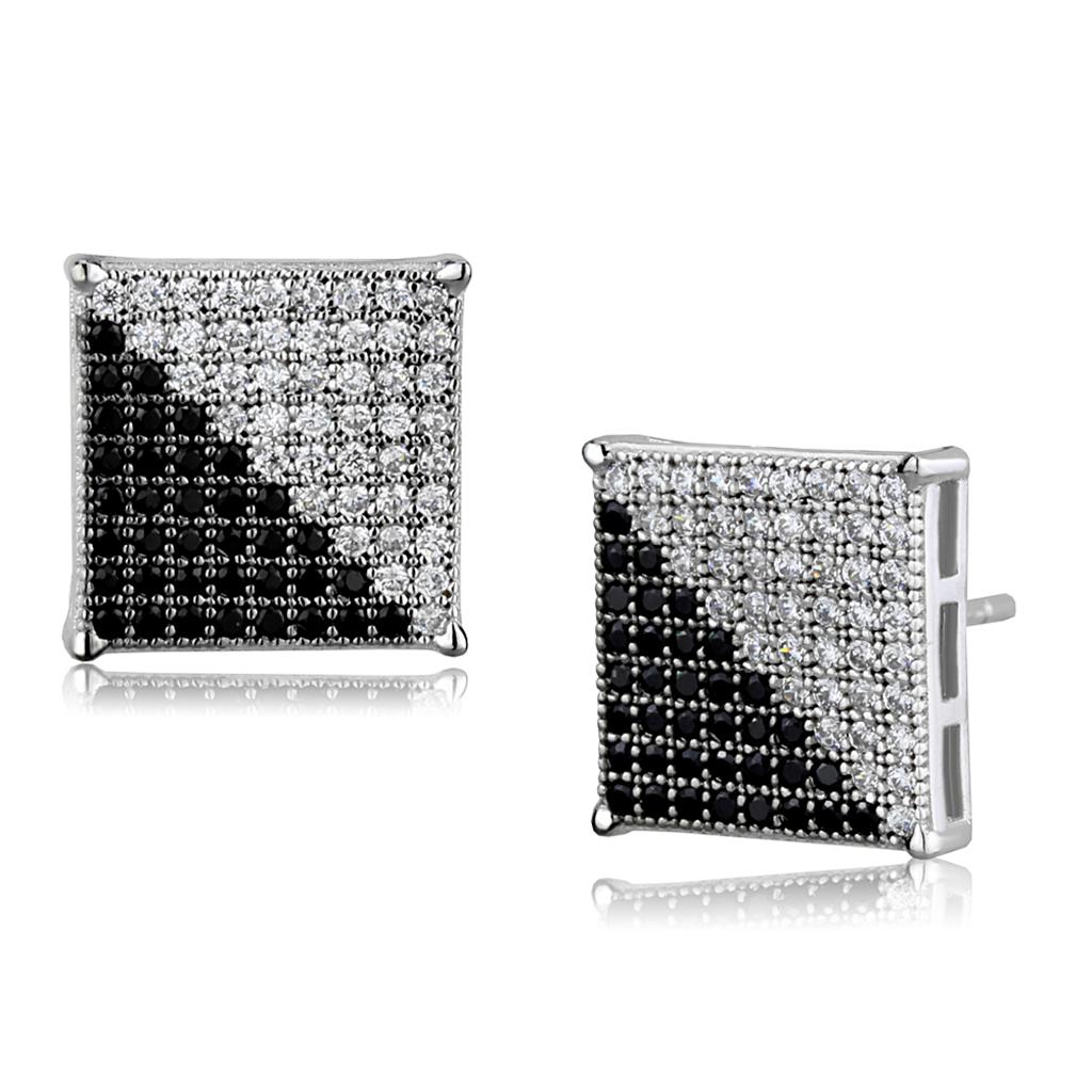TS482 - Rhodium + Ruthenium 925 Sterling Silver Earrings with AAA Grade CZ in Black Diamond-2