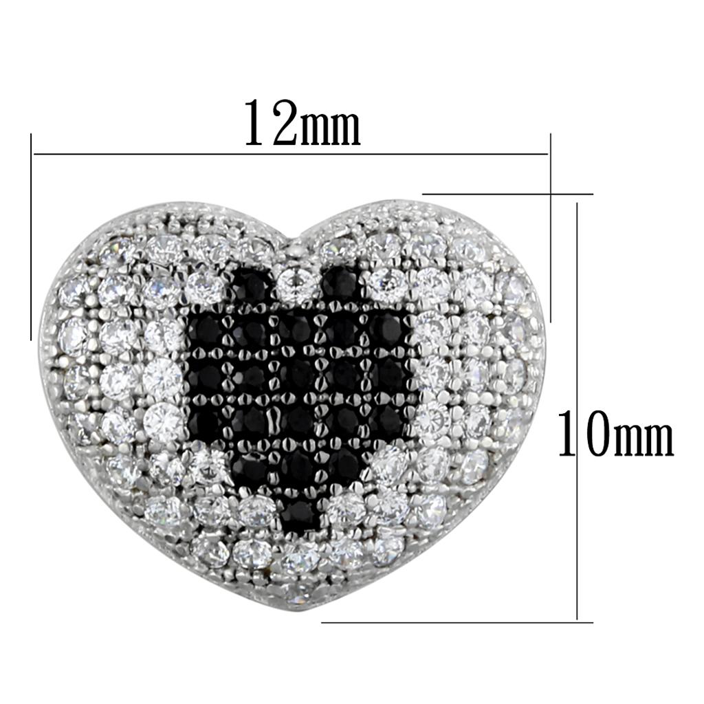 TS483 - Rhodium + Ruthenium 925 Sterling Silver Earrings with AAA Grade CZ in Black Diamond-1