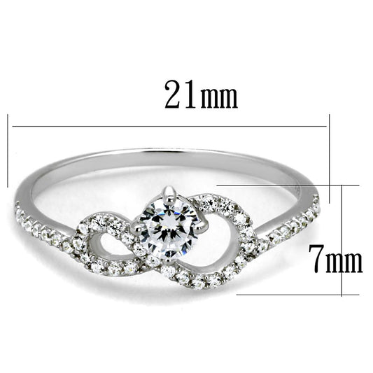 TS485 - Rhodium 925 Sterling Silver Ring with AAA Grade CZ in Clear-1