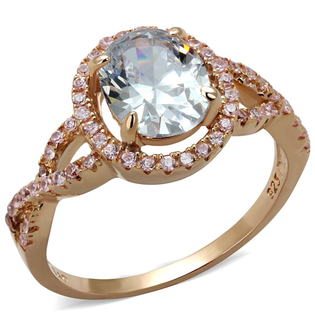TS489 - Rose Gold 925 Sterling Silver Ring with AAA Grade CZ in Clear-4