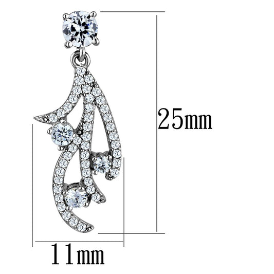 TS495 - Rhodium 925 Sterling Silver Earrings with AAA Grade CZ in Clear-1