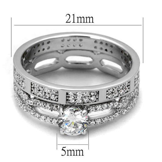 TS499 - Rhodium 925 Sterling Silver Ring with AAA Grade CZ in Clear-1