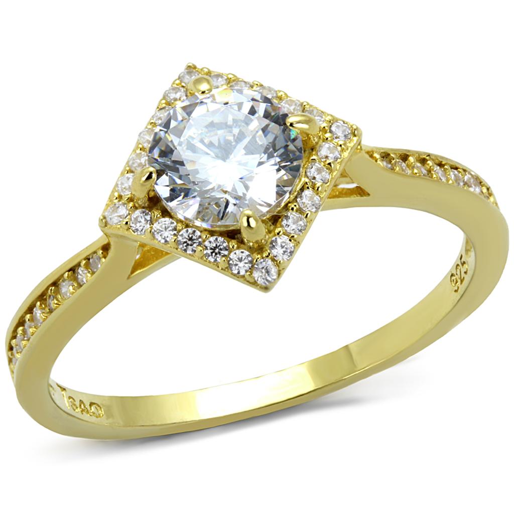 TS500 - Gold 925 Sterling Silver Ring with AAA Grade CZ in Clear-4
