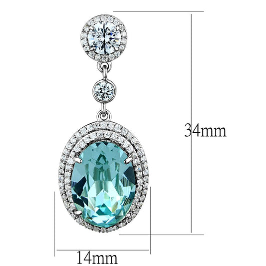 TS508 - Rhodium 925 Sterling Silver Earrings with Top Grade Crystal in Sea Blue-1