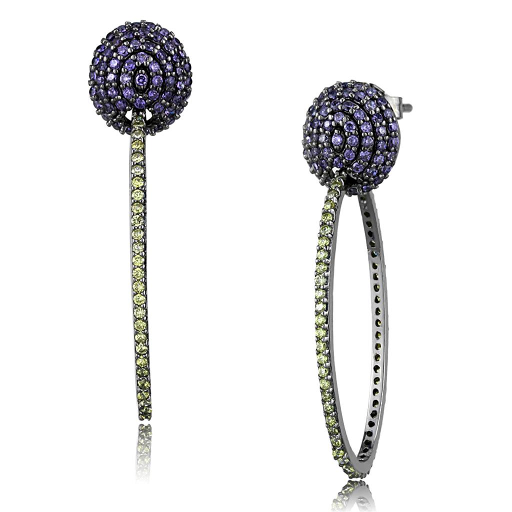 TS509 - Ruthenium 925 Sterling Silver Earrings with AAA Grade CZ in Multi Color-2