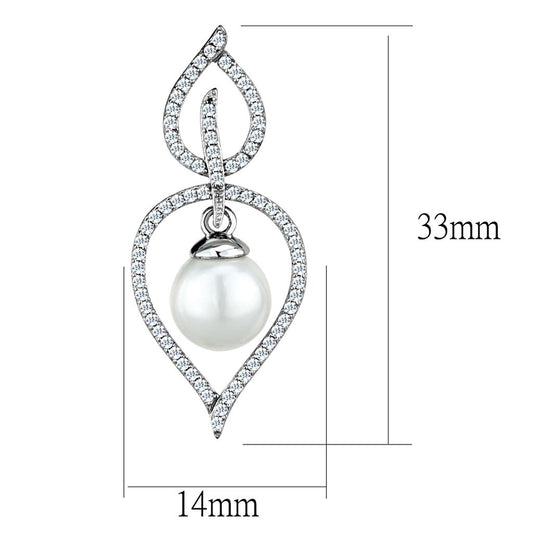 TS510 - Rhodium 925 Sterling Silver Earrings with Semi-Precious Glass Bead in White-1