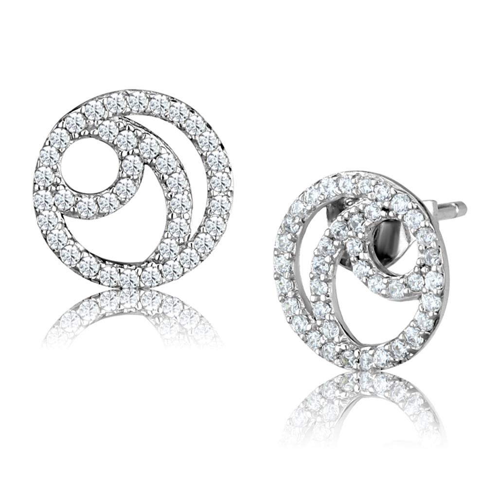 TS511 - Rhodium 925 Sterling Silver Earrings with AAA Grade CZ in Clear-2