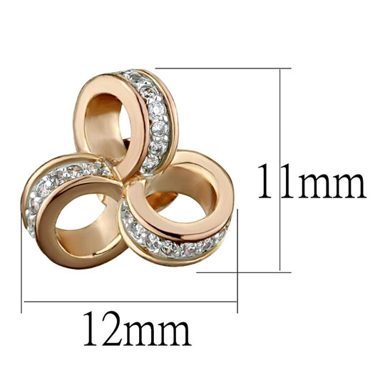TS513 - Rose Gold + Rhodium 925 Sterling Silver Earrings with AAA Grade CZ in Clear-1
