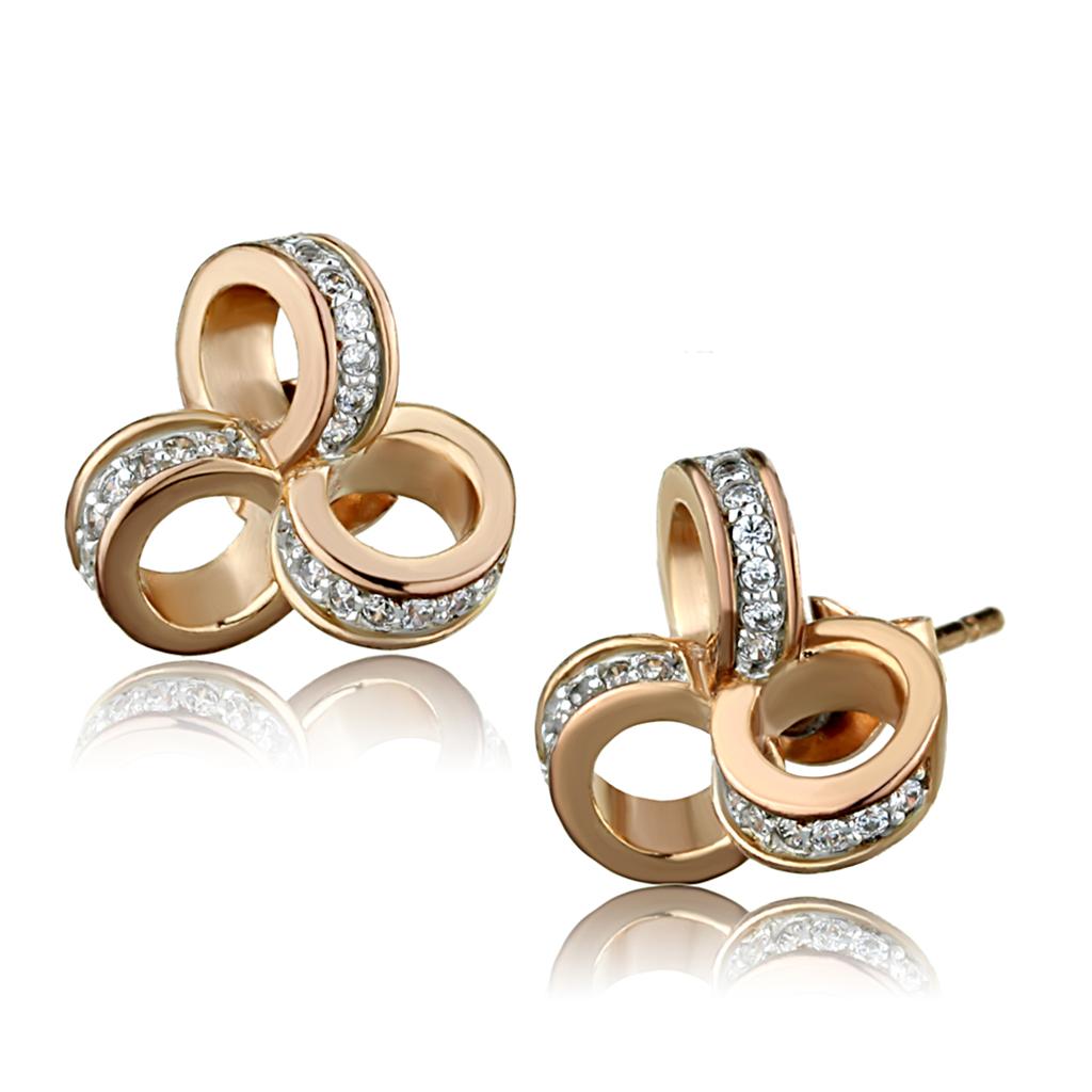 TS513 - Rose Gold + Rhodium 925 Sterling Silver Earrings with AAA Grade CZ in Clear-2