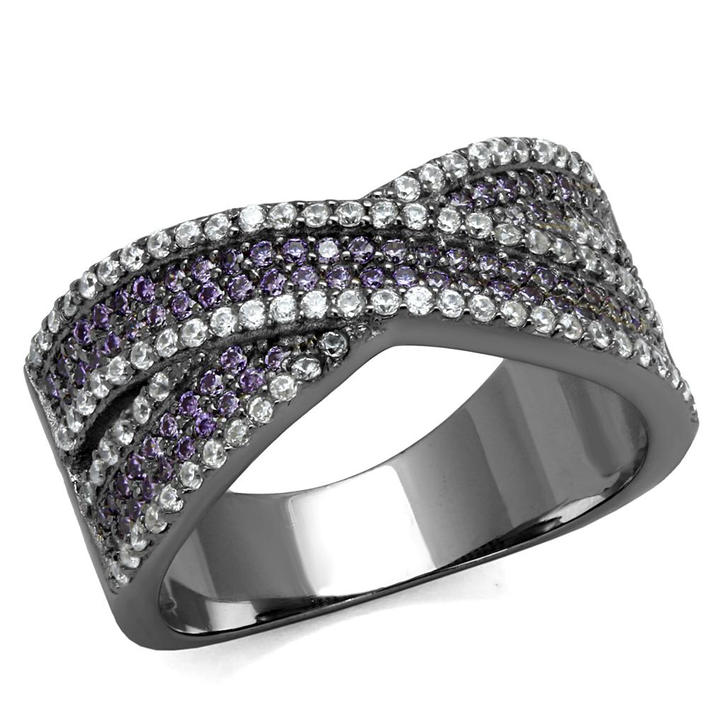 TS522 - Ruthenium 925 Sterling Silver Ring with AAA Grade CZ in Amethyst-4