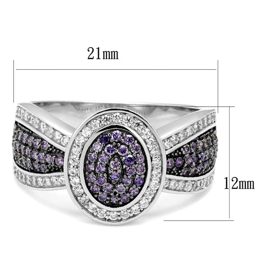 TS523 - Rhodium + Ruthenium 925 Sterling Silver Ring with AAA Grade CZ in Amethyst-1