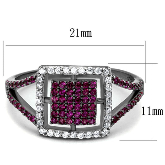 TS533 - Rhodium + Ruthenium 925 Sterling Silver Ring with AAA Grade CZ in Ruby-1