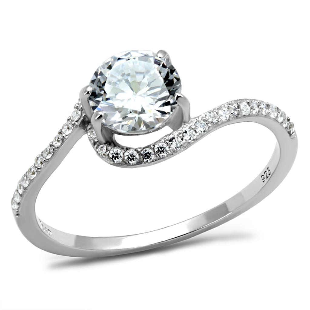 TS536 - Rhodium 925 Sterling Silver Ring with AAA Grade CZ in Clear-4