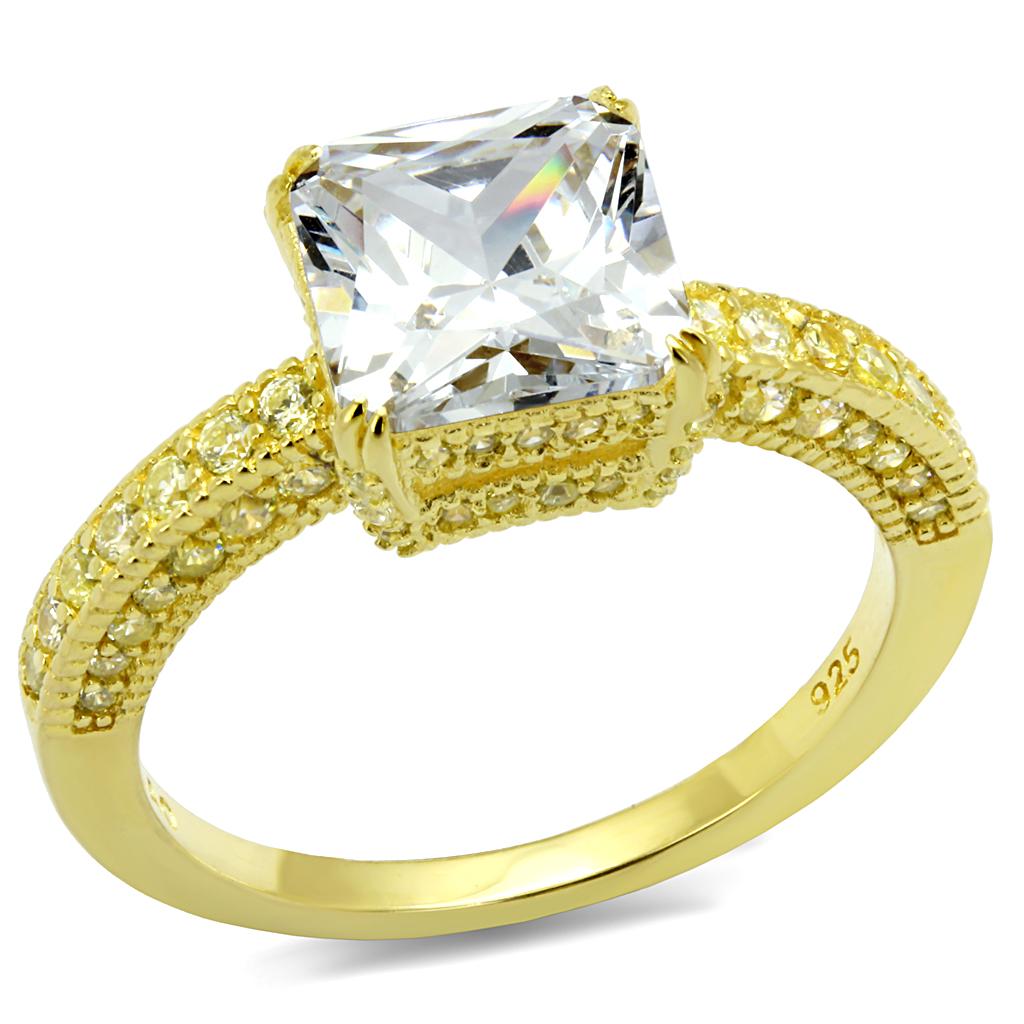 TS539 - Gold 925 Sterling Silver Ring with AAA Grade CZ in Clear-4