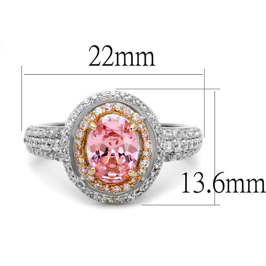 TS543 - Rose Gold + Rhodium 925 Sterling Silver Ring with AAA Grade CZ in Rose-1
