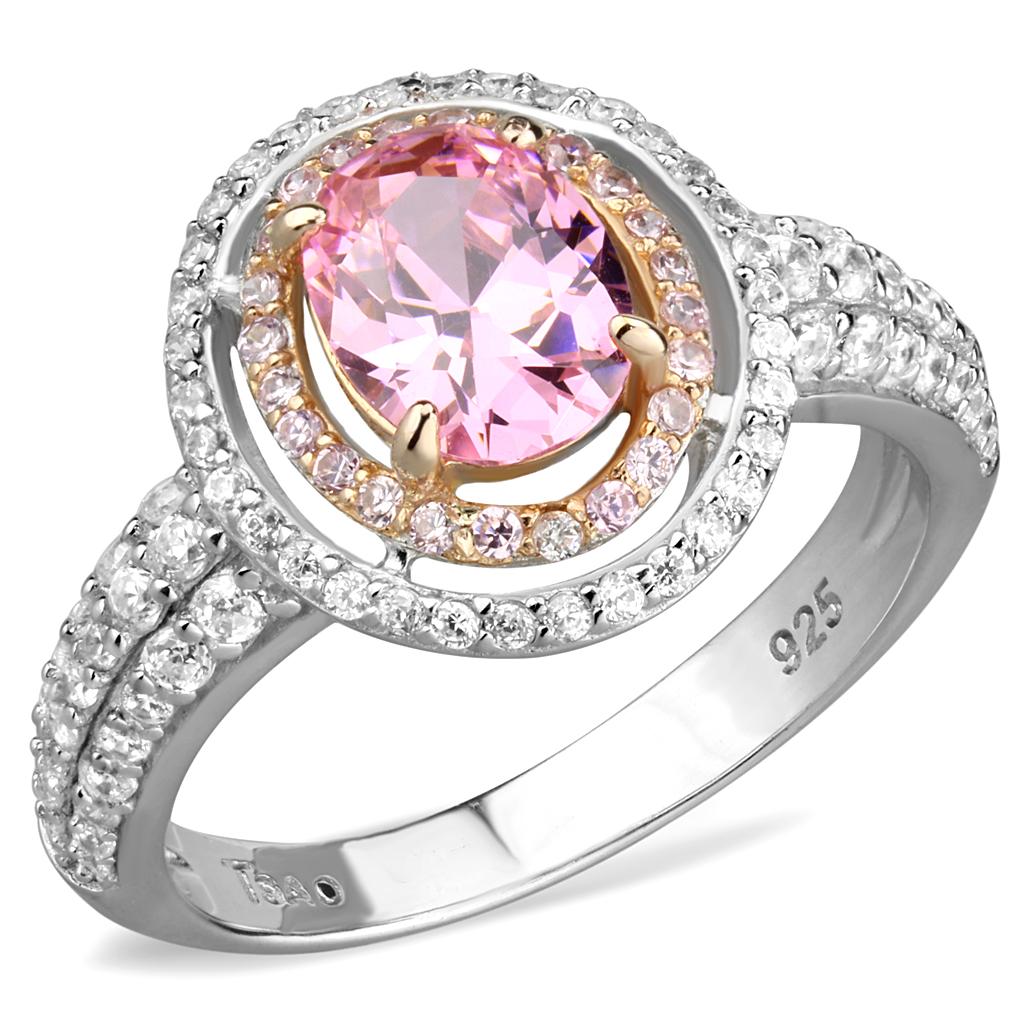 TS543 - Rose Gold + Rhodium 925 Sterling Silver Ring with AAA Grade CZ in Rose-4