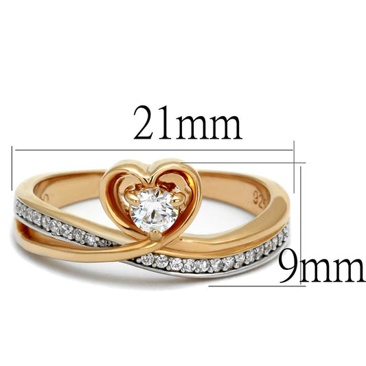TS544 - Rose Gold + Rhodium 925 Sterling Silver Ring with AAA Grade CZ in Clear-1