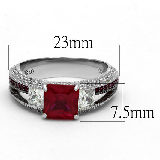 TS545 - Rhodium + Ruthenium 925 Sterling Silver Ring with AAA Grade CZ in Ruby-1