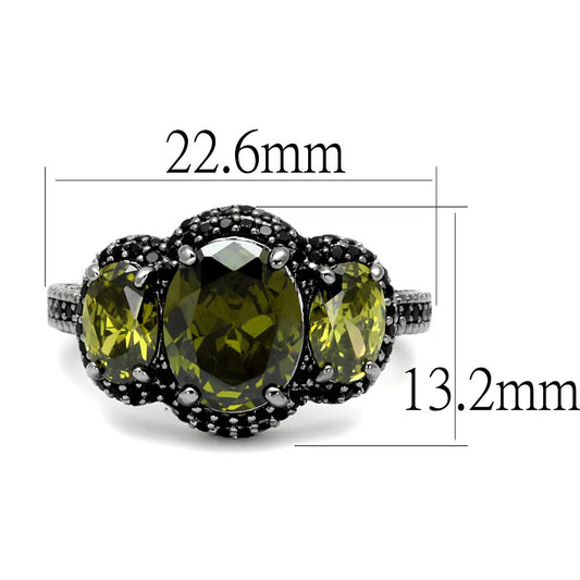TS547 - Ruthenium 925 Sterling Silver Ring with AAA Grade CZ in Olivine color-1