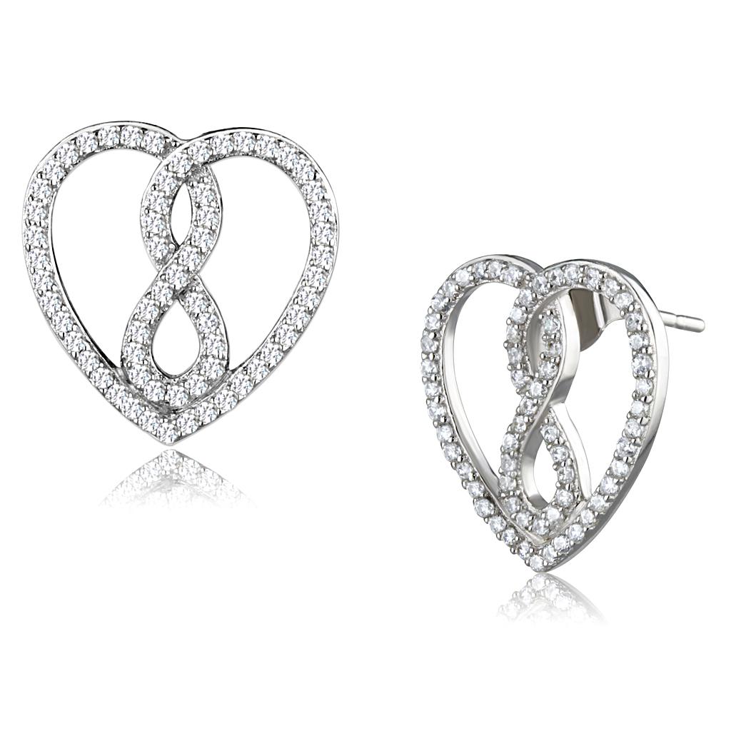TS549 - Rhodium 925 Sterling Silver Earrings with AAA Grade CZ in Clear-2