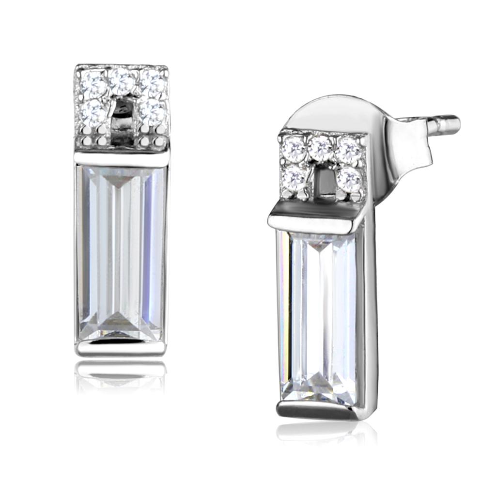 TS550 - Rhodium 925 Sterling Silver Earrings with AAA Grade CZ in Clear-2