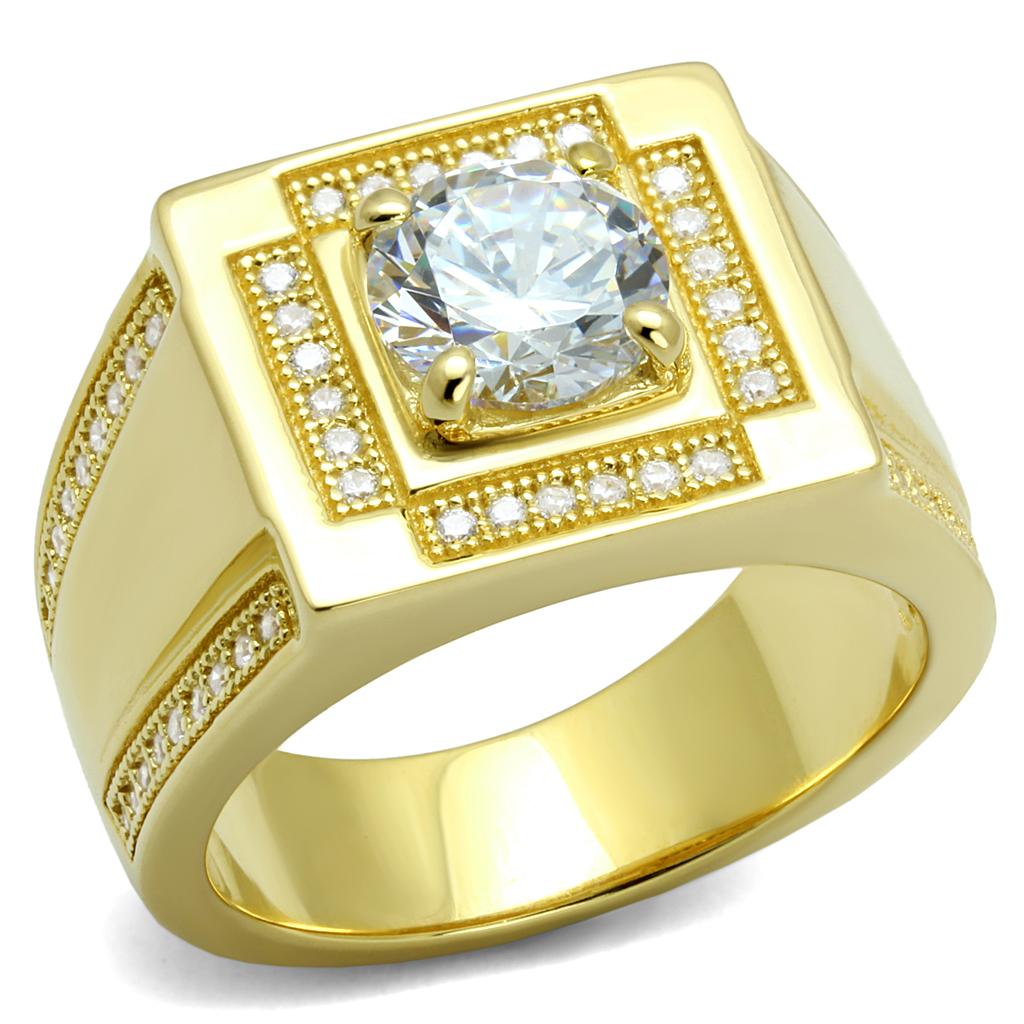 TS552 - Gold 925 Sterling Silver Ring with AAA Grade CZ in Clear-4
