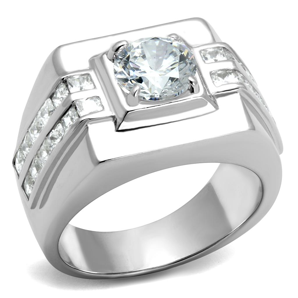 TS553 - Rhodium 925 Sterling Silver Ring with AAA Grade CZ in Clear-4