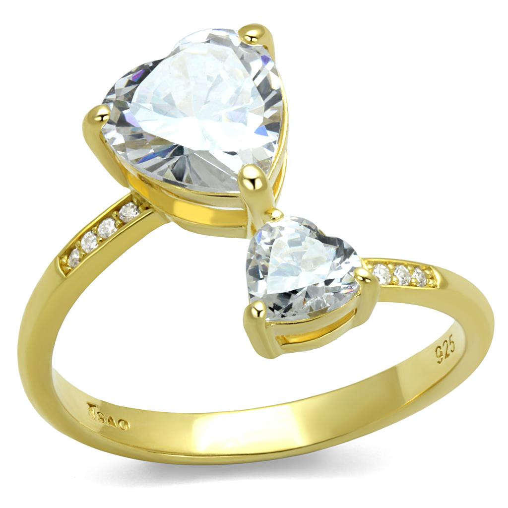 TS555 - Gold 925 Sterling Silver Ring with AAA Grade CZ in Clear-4