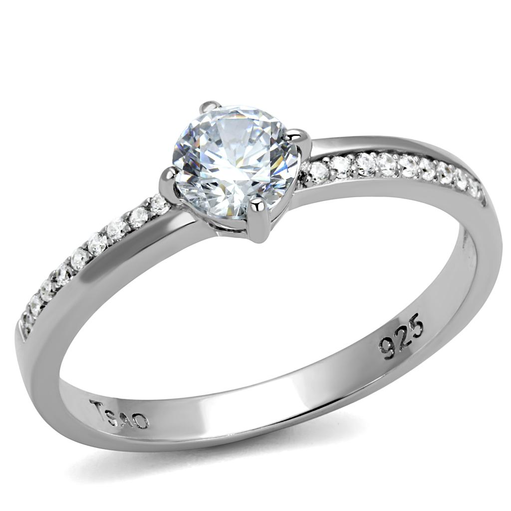 TS560 - Rhodium 925 Sterling Silver Ring with AAA Grade CZ in Clear-4