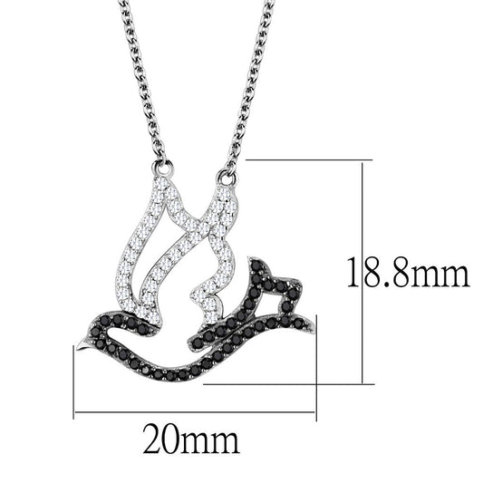 TS563 - Rhodium + Ruthenium 925 Sterling Silver Chain Pendant with AAA Grade CZ in Clear-1