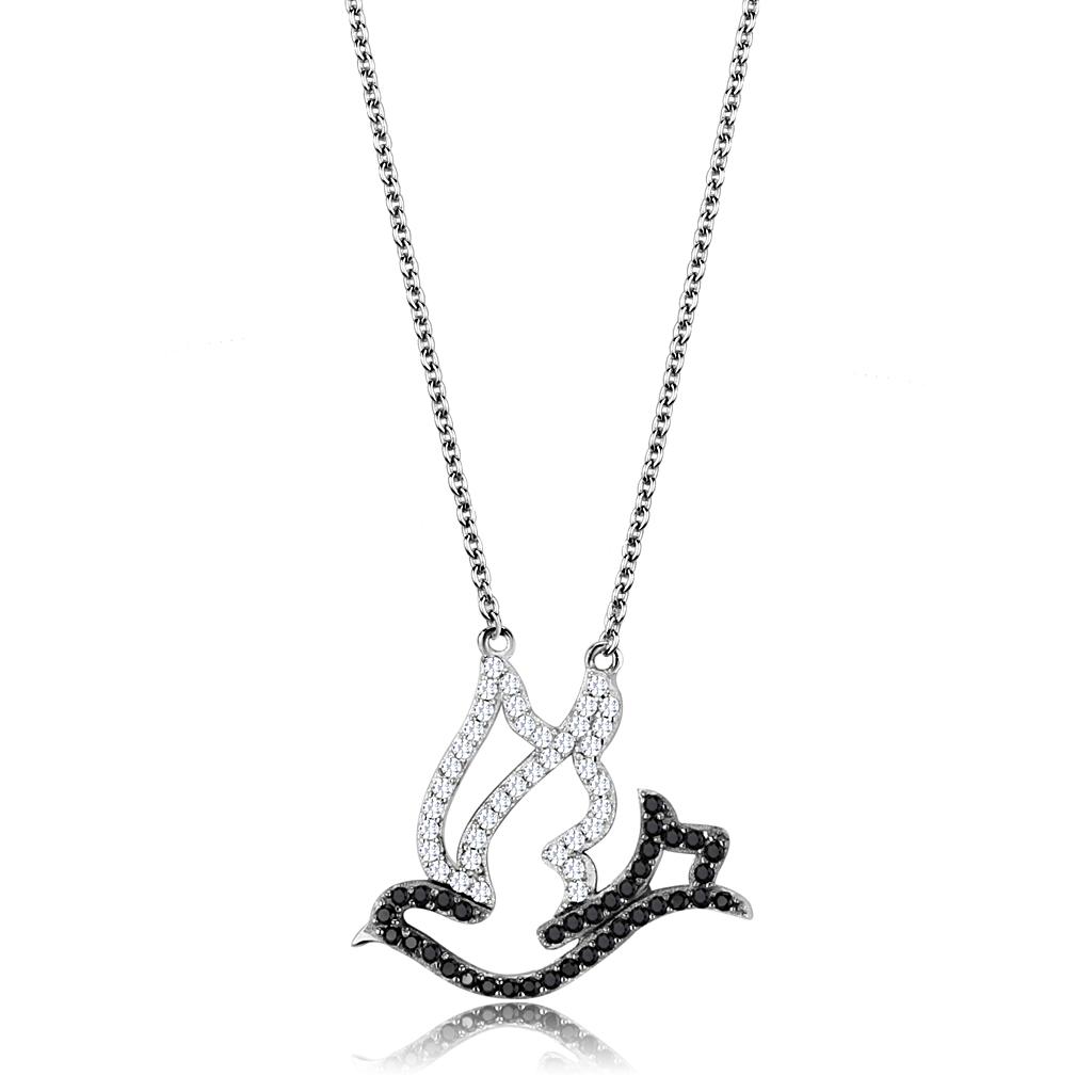 TS563 - Rhodium + Ruthenium 925 Sterling Silver Chain Pendant with AAA Grade CZ in Clear-2