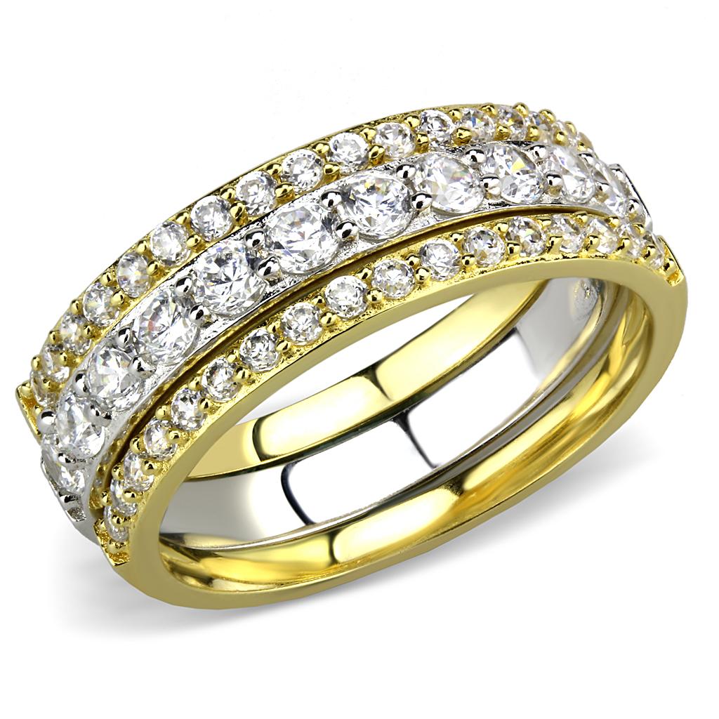 TS568 - Gold+Rhodium 925 Sterling Silver Ring with AAA Grade CZ in Clear-4