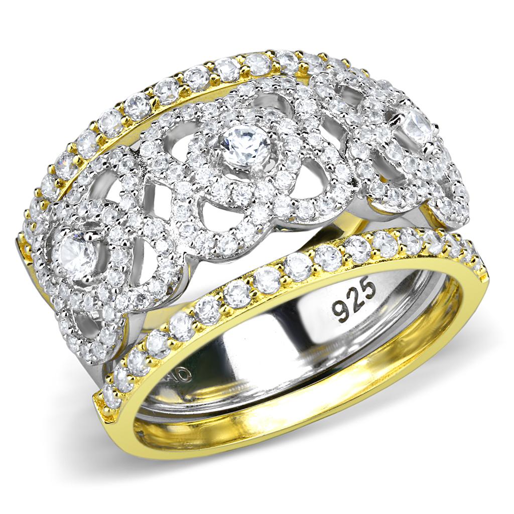 TS569 - Gold+Rhodium 925 Sterling Silver Ring with AAA Grade CZ in Clear-4