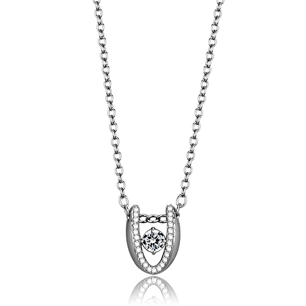 TS572 - Rhodium 925 Sterling Silver Necklace with AAA Grade CZ in Clear-2