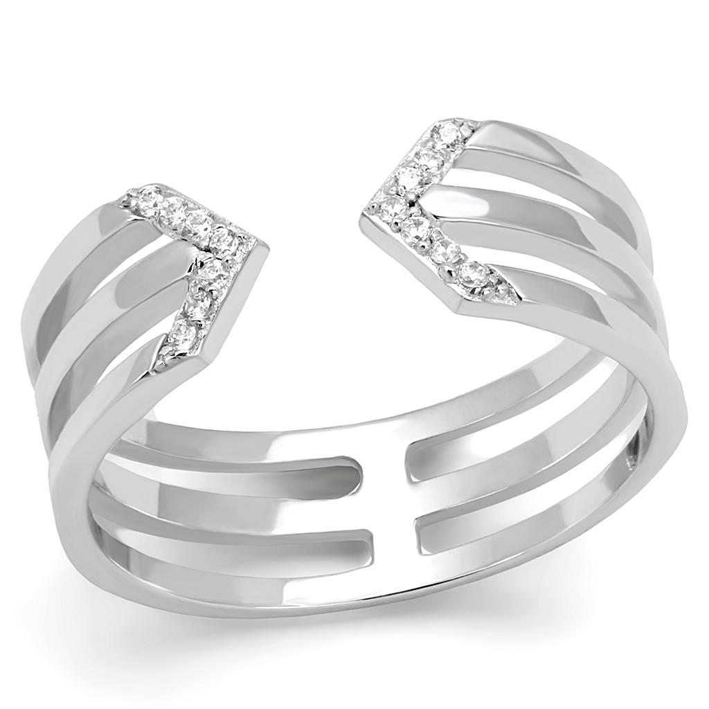 TS574 - Rhodium 925 Sterling Silver Ring with AAA Grade CZ in Clear-4