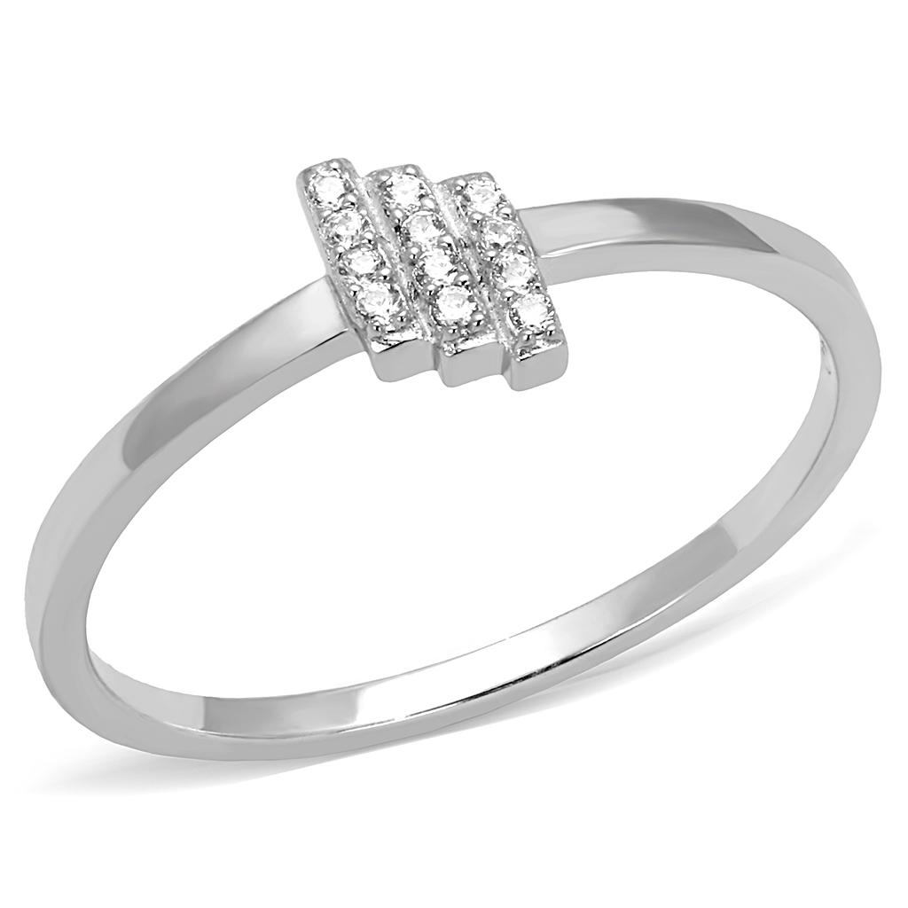 TS584 - Rhodium 925 Sterling Silver Ring with AAA Grade CZ in Clear-4